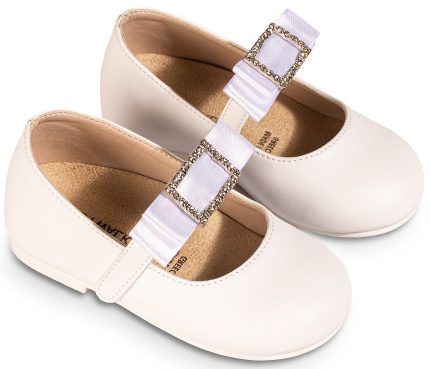 Babywalker Βαπτιστικό Παπουτσάκι Περπατήματος για Κορίτσι Γοβάκι Μονή Μπαρέτα με Satin Φιόγκο BS3584 Λευκό