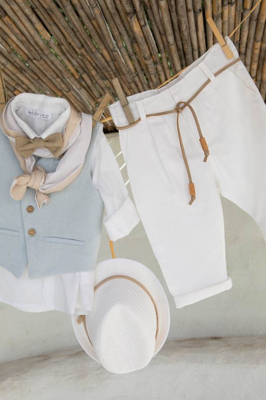 Βαπτιστικό Κοστουμάκι για Αγόρι Mironas Λευκό-Σιέλ-Μπεζ 1417, Bambolino