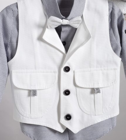 Βαπτιστικό Κοστουμάκι για Αγόρι Λευκό-Γκρι 2803-1, New Life