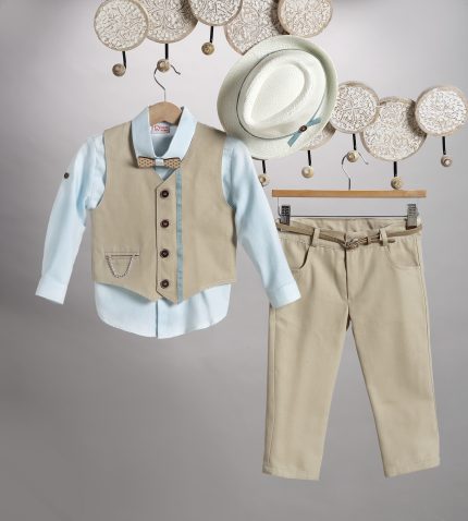 Βαπτιστικό Κοστουμάκι για Αγόρι Μπεζ-Βεραμάν 2813-2, New Life
