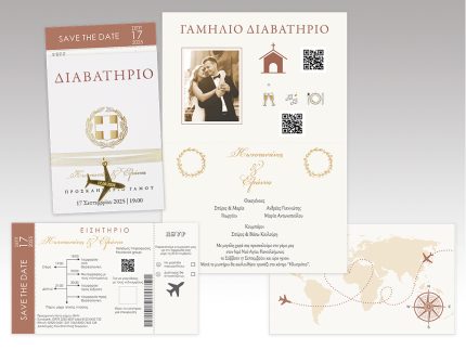 Έτοιμο Δεμένο Προσκλητήριο - Μπομπονιέρα Γάμου Διαβατήριο με Πλέξι Αεροπλάνο