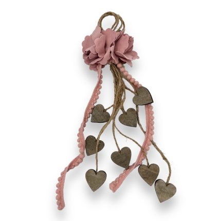 Μπομπονιέρα Λουλούδια Old Pink Ξύλινες Καρδιές 26cm | Β51Α