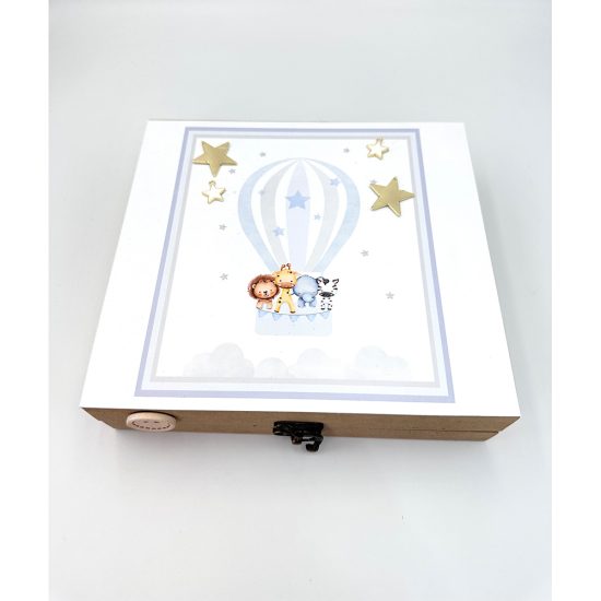 Ξύλινο Κουτί με Θέμα Ζωάκια σε Αερόστατο & Αστεράκια | ΛΣΑ131