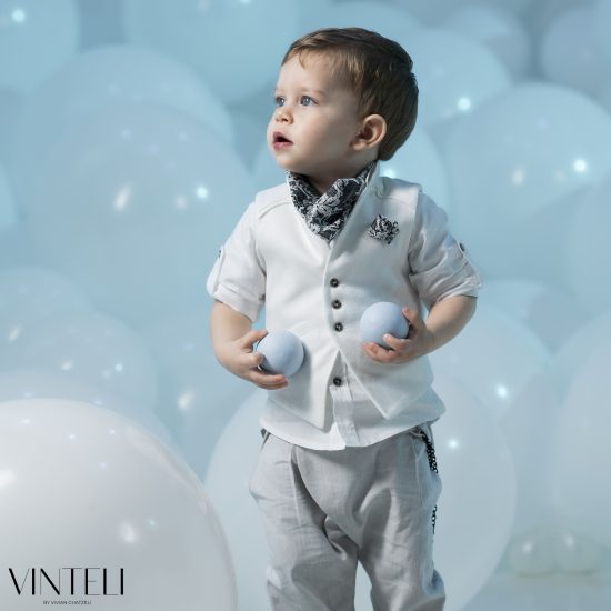 Βαπτιστικό Κοστουμάκι για αγόρι Λευκό-Γκρι CLS5314, Vinteli