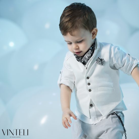 Βαπτιστικό Κοστουμάκι για αγόρι Λευκό-Γκρι CLS5314, Vinteli