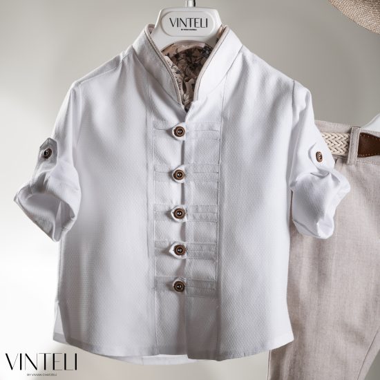 Βαπτιστικό Κοστουμάκι για αγόρι Λευκό-Μπεζ CLS5318, Vinteli
