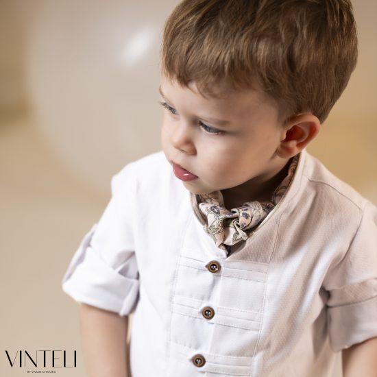 Βαπτιστικό Κοστουμάκι για αγόρι Λευκό-Μπεζ CLS5318, Vinteli