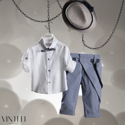 Βαπτιστικό Κοστουμάκι για αγόρι Λευκό-Σιέλ CLS5319, Vinteli