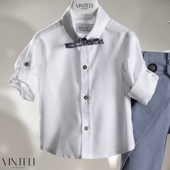 Βαπτιστικό Κοστουμάκι για αγόρι Λευκό-Σιέλ CLS5319, Vinteli
