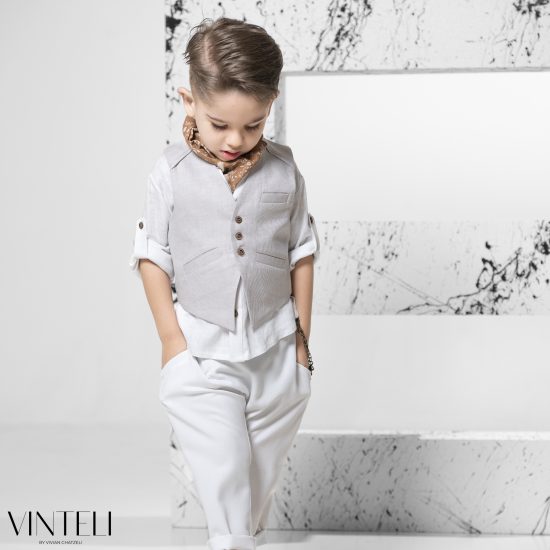 Βαπτιστικό Κοστουμάκι για αγόρι Μπεζ-Λευκό EXC5301, Vinteli