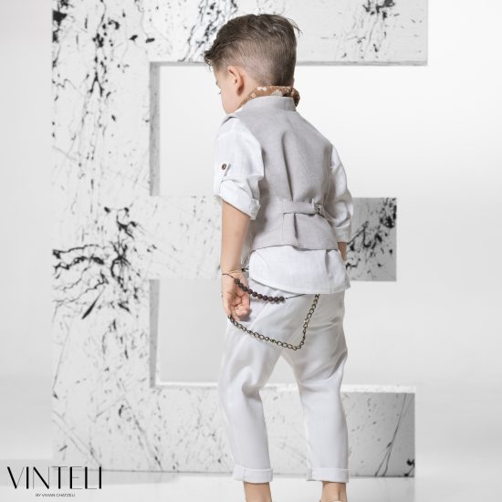 Βαπτιστικό Κοστουμάκι για αγόρι Μπεζ-Λευκό EXC5301, Vinteli
