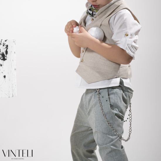Βαπτιστικό Κοστουμάκι για αγόρι Μπεζ-Βεραμάν EXC5302, Vinteli