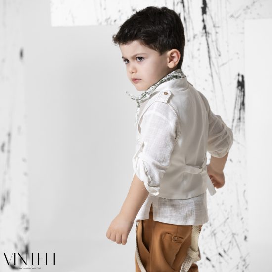 Βαπτιστικό Κοστουμάκι για αγόρι Ιβουάρ-Ανοιχτό Ταμπά EXC5303, Vinteli