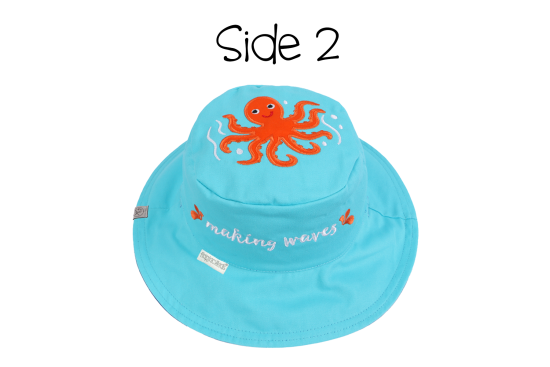 Καπέλο Διπλής Όψης UPF 50+ – Blue Whale-Octopus (Cotton) - FlapJackKids