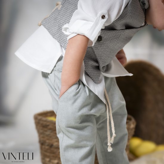 Βαπτιστικό Κοστουμάκι για αγόρι Γκρι-Βεραμάν PRM5323, Vinteli