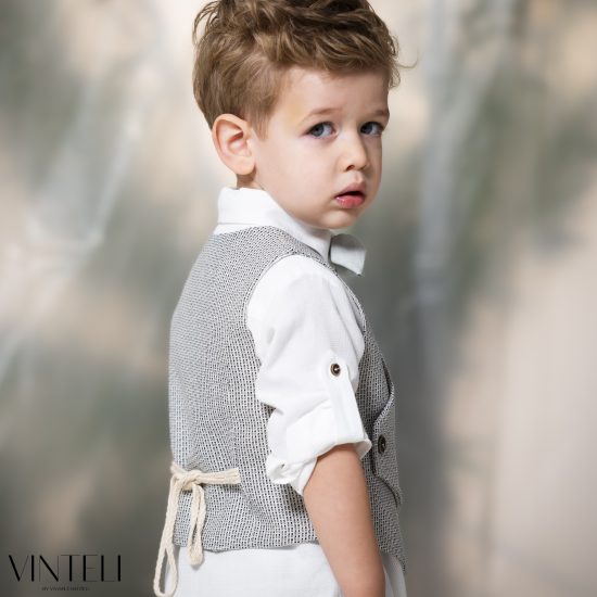 Βαπτιστικό Κοστουμάκι για αγόρι Γκρι-Βεραμάν PRM5323, Vinteli