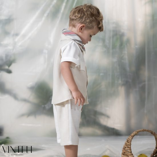 Βαπτιστικό Κοστουμάκι για αγόρι Μπεζ-Εκρού PRM5324, Vinteli