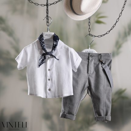 Βαπτιστικό Κοστουμάκι για αγόρι Λευκό-Γκρι PRM5327, Vinteli