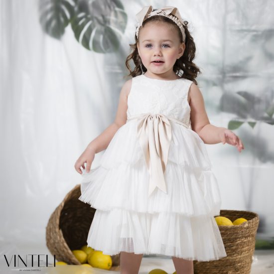 Βαπτιστικό Φορεματάκι για κορίτσι Εκρού-Ιβουάρ PRM6324, Vinteli