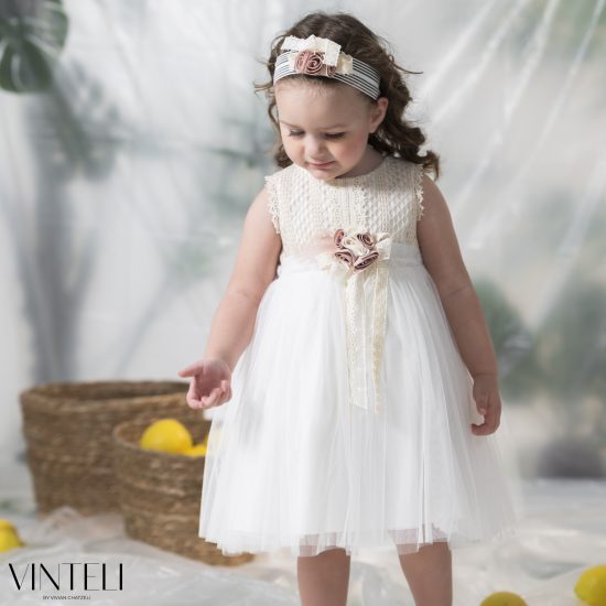 Βαπτιστικό Φορεματάκι για κορίτσι Μπεζ-Ιβουάρ PRM6327, Vinteli