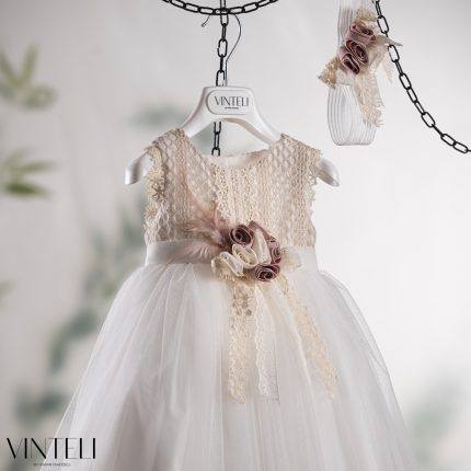 Βαπτιστικό Φορεματάκι για κορίτσι Μπεζ-Ιβουάρ PRM6327, Vinteli