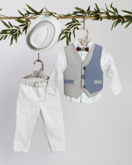 Βαπτιστικό Κοστουμάκι για Αγόρι Λευκό-Γαλάζιο-Γκρι Κ-2437, Lollipop