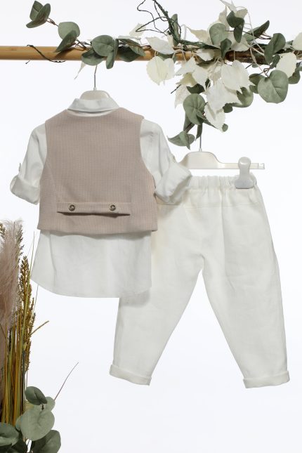Βαπτιστικό Κοστουμάκι για Αγόρι Μπεζ-Εκρού Α4650, Mi Chiamo