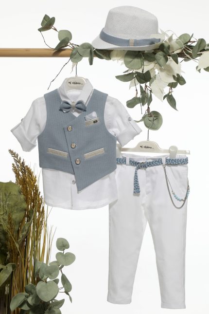 Βαπτιστικό Κοστουμάκι για Αγόρι Σιέλ-Λευκό Α4650, Mi Chiamo