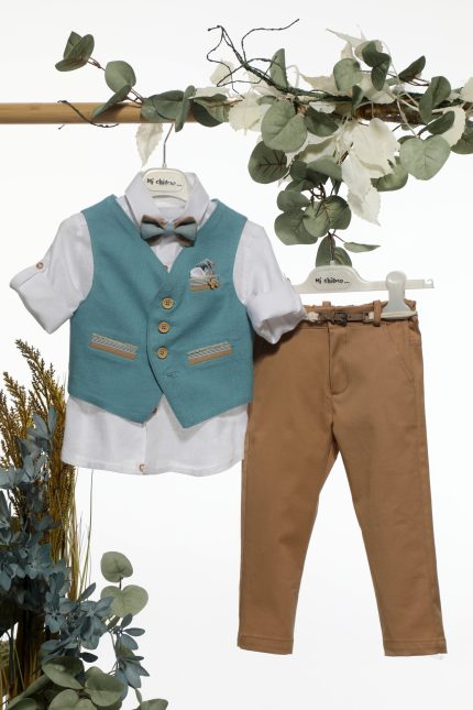 Βαπτιστικό Κοστουμάκι για Αγόρι Οινοπνευματί-Κάμελ Α4652, Mi Chiamo