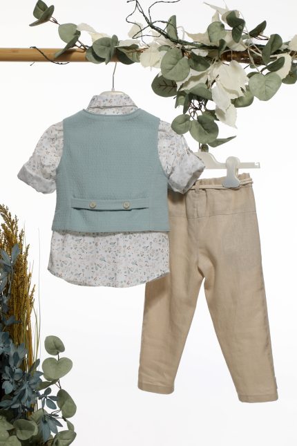 Βαπτιστικό Κοστουμάκι για Αγόρι Σιέλ-Μπεζ Α4654, Mi Chiamo