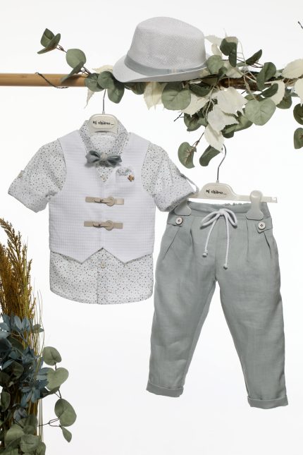 Βαπτιστικό Κοστουμάκι για Αγόρι Λευκό-Σιέλ Α4655, Mi Chiamo
