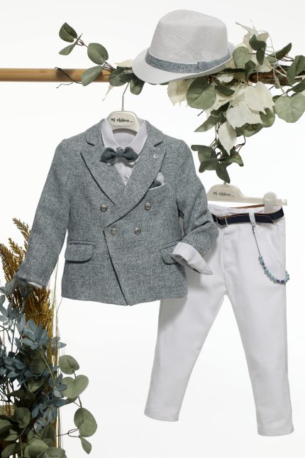 Βαπτιστικό Κοστουμάκι για Αγόρι Ραφ-Γκρι-Λευκό Α4664, Mi Chiamo