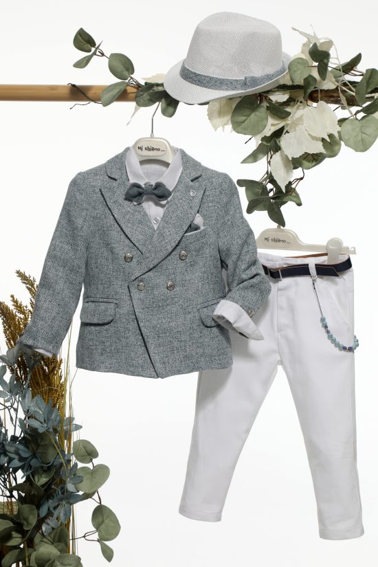 Βαπτιστικό Κοστουμάκι για Αγόρι Ραφ-Γκρι-Λευκό Α4664, Mi Chiamo