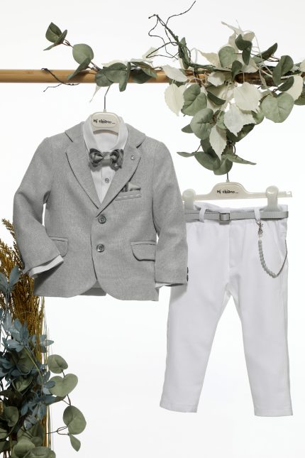 Βαπτιστικό Κοστουμάκι για Αγόρι Γκρι-Λευκό Α4668, Mi Chiamo
