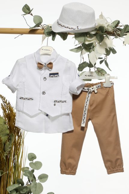Βαπτιστικό Κοστουμάκι για Αγόρι Λευκό-Κάμελ Α4671, Mi Chiamo