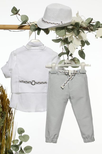 Βαπτιστικό Κοστουμάκι για Αγόρι Λευκό-Γκρι Α4671, Mi Chiamo