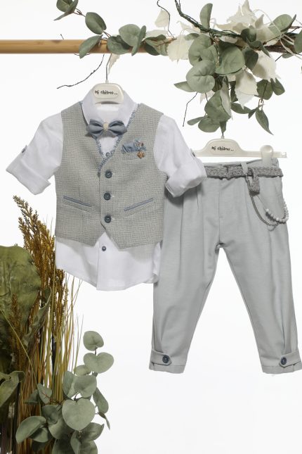 Βαπτιστικό Κοστουμάκι για Αγόρι Σιέλ-Γκρι Α4683, Mi Chiamo