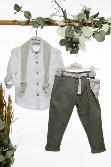 Βαπτιστικό Κοστουμάκι για Αγόρι Λευκό-Χακί Α4686, Mi Chiamo