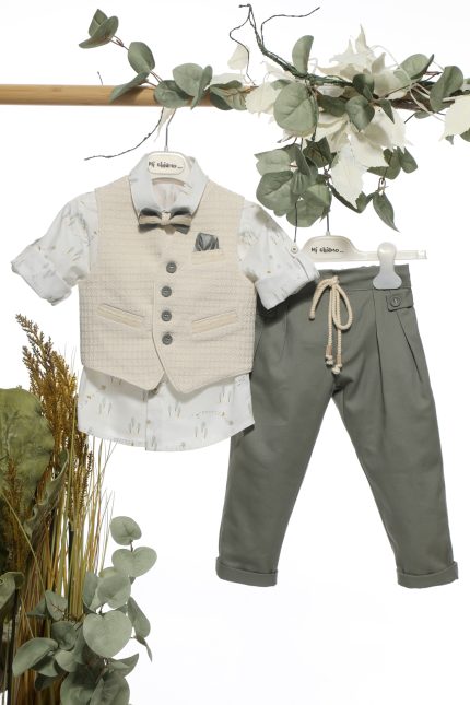 Βαπτιστικό Κοστουμάκι για Αγόρι Εκρού-Χακί Α4690, Mi Chiamo