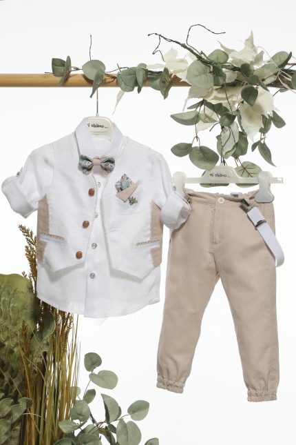 Βαπτιστικό Κοστουμάκι για Αγόρι Λευκό-Μπεζ Α4692, Mi Chiamo