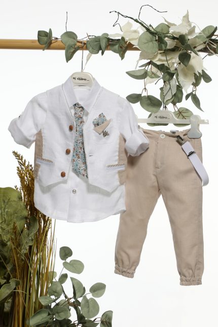 Βαπτιστικό Κοστουμάκι για Αγόρι Λευκό-Μπεζ Α4692, Mi Chiamo