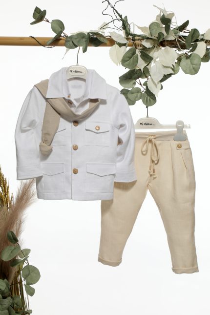 Βαπτιστικό Κοστουμάκι για Αγόρι Λευκό-Μπεζ Α4694, Mi Chiamo