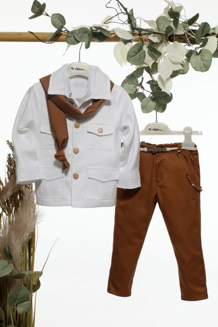 Βαπτιστικό Κοστουμάκι για Αγόρι Λευκό-Ταμπά Α4694, Mi Chiamo