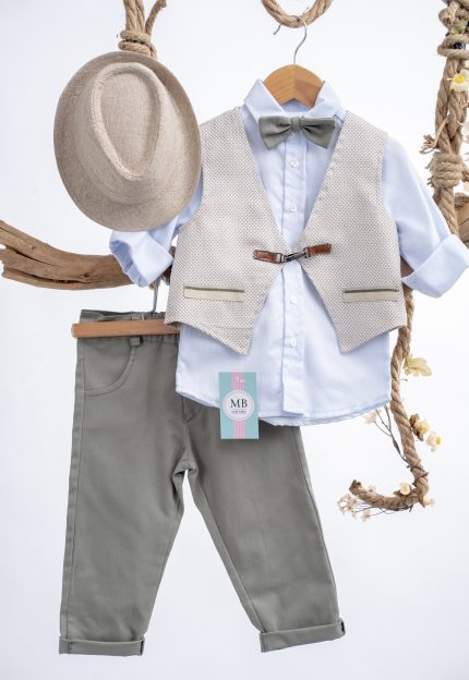 Βαπτιστικό κοστουμάκι για αγόρι Λαδί-Μπεζ ΑΕ74 Mak Baby
