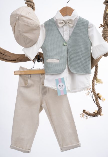 Βαπτιστικό κοστουμάκι για αγόρι Μπεζ-Μέντα ΑΕ83 Mak Baby