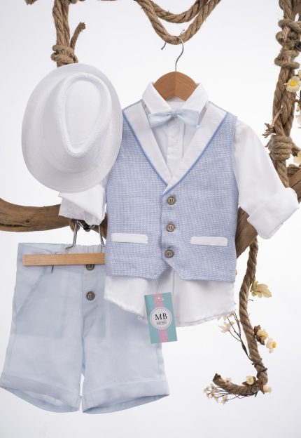 Βαπτιστικό κοστουμάκι για αγόρι Σιέλ-Λευκό ΑΕ85 Mak Baby