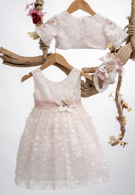 Βαπτιστικό Φόρεμα για κορίτσι Ιβουάρ-Ροζ Κ127 Mak Baby