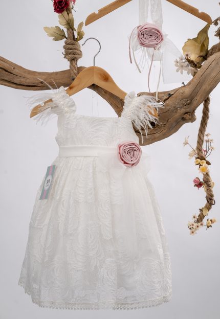Βαπτιστικό Φόρεμα για κορίτσι Ιβουάρ-Σάπιο Μήλο Κ136 Mak Baby