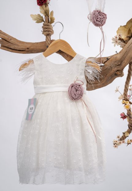 Βαπτιστικό Φόρεμα για κορίτσι Ιβουάρ-Σάπιο Μήλο Κ140 Mak Baby