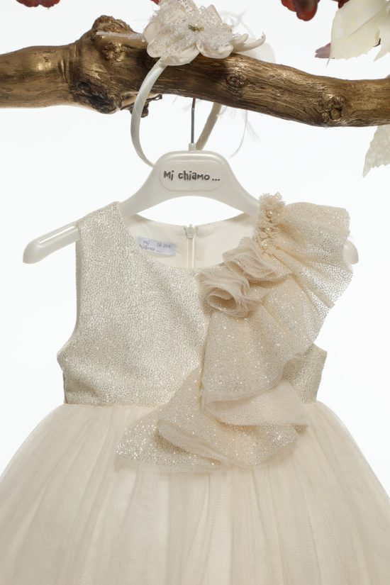 Βαπτιστικό Φορεματάκι για Κορίτσι Χρυσαφί Γκλίτερ Κ4590Χ, Mi Chiamo